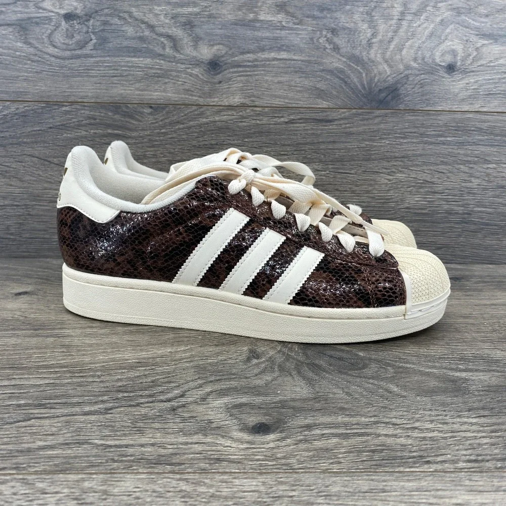Adidas Superstar Sneakers Womens 8 Brown Snakeskin Shell Toe Leather Low Top